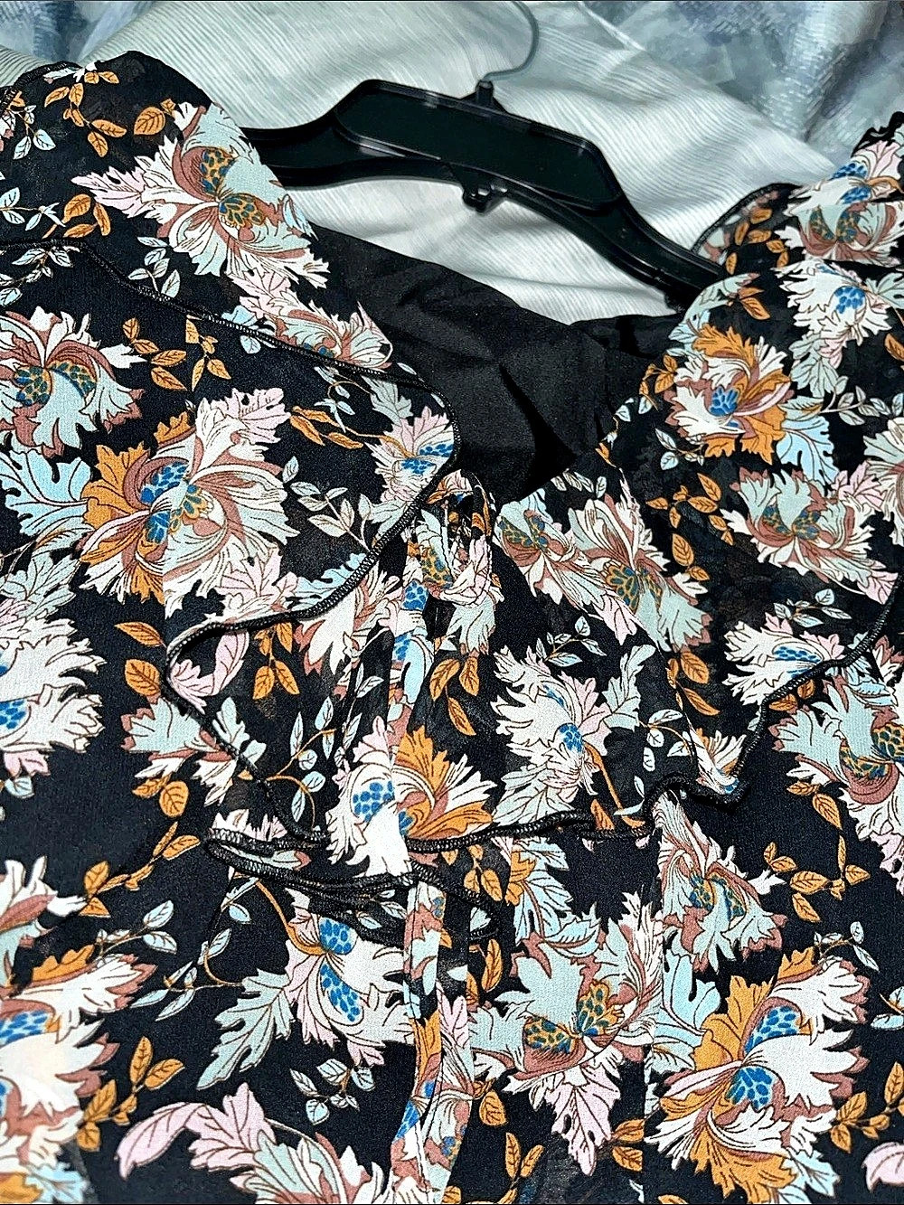 Floral Midi Dress in Black & Multicolor Like New - Picture 5 of 10